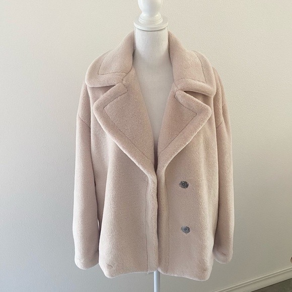 Nordstrom cream faux fur pea coat neutral treasure & bond teddy jacket Small - Picture 3 of 16